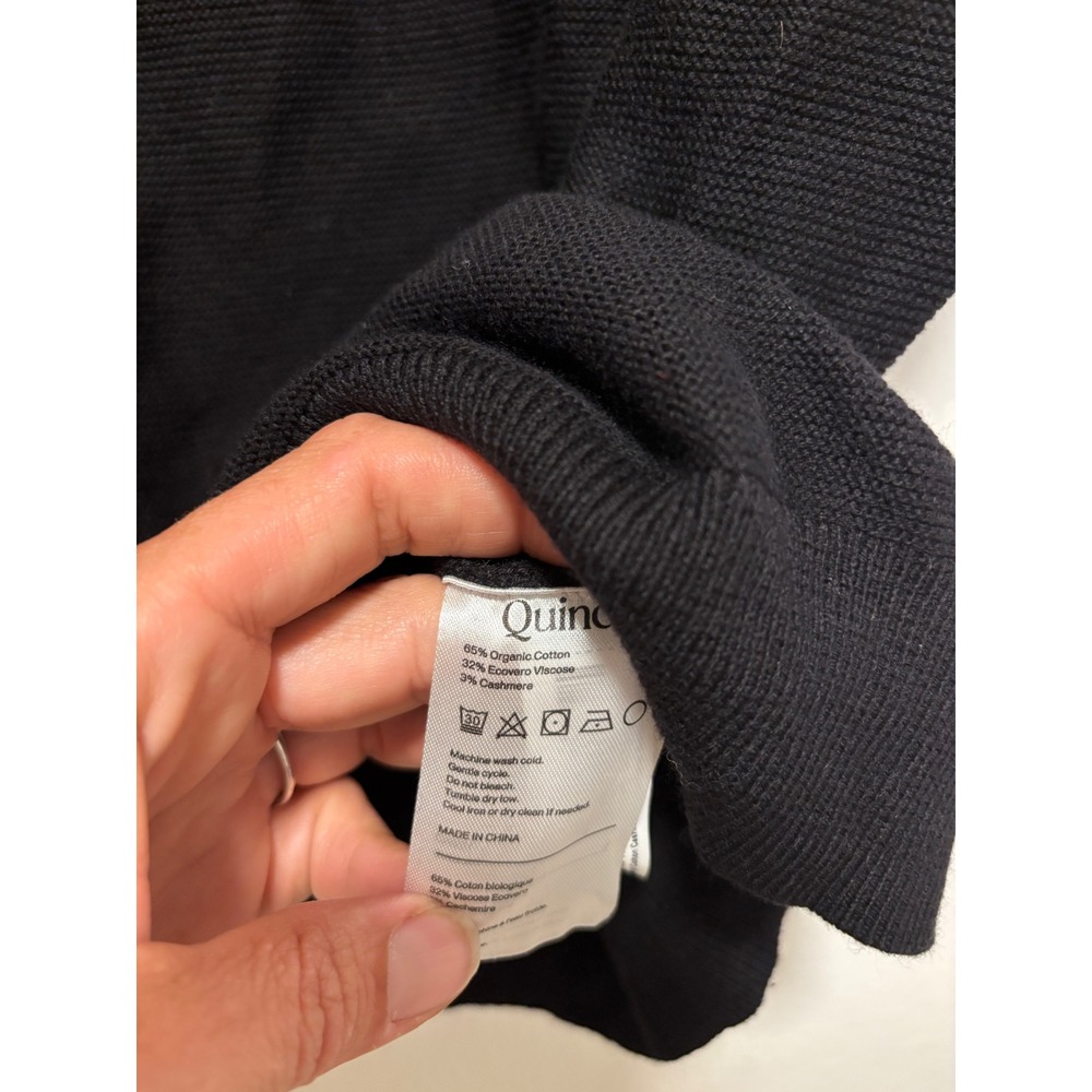 NWT Quince Black Cotton Cashmere Link-Stitch Dolman Short Sleeve Sweater M - Picture 4 of 6